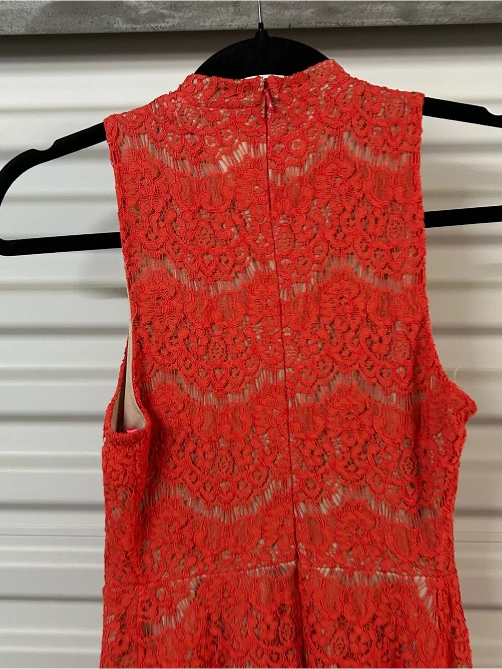 love, Fire Coral Red Sleeveless Lace A-Line Dress